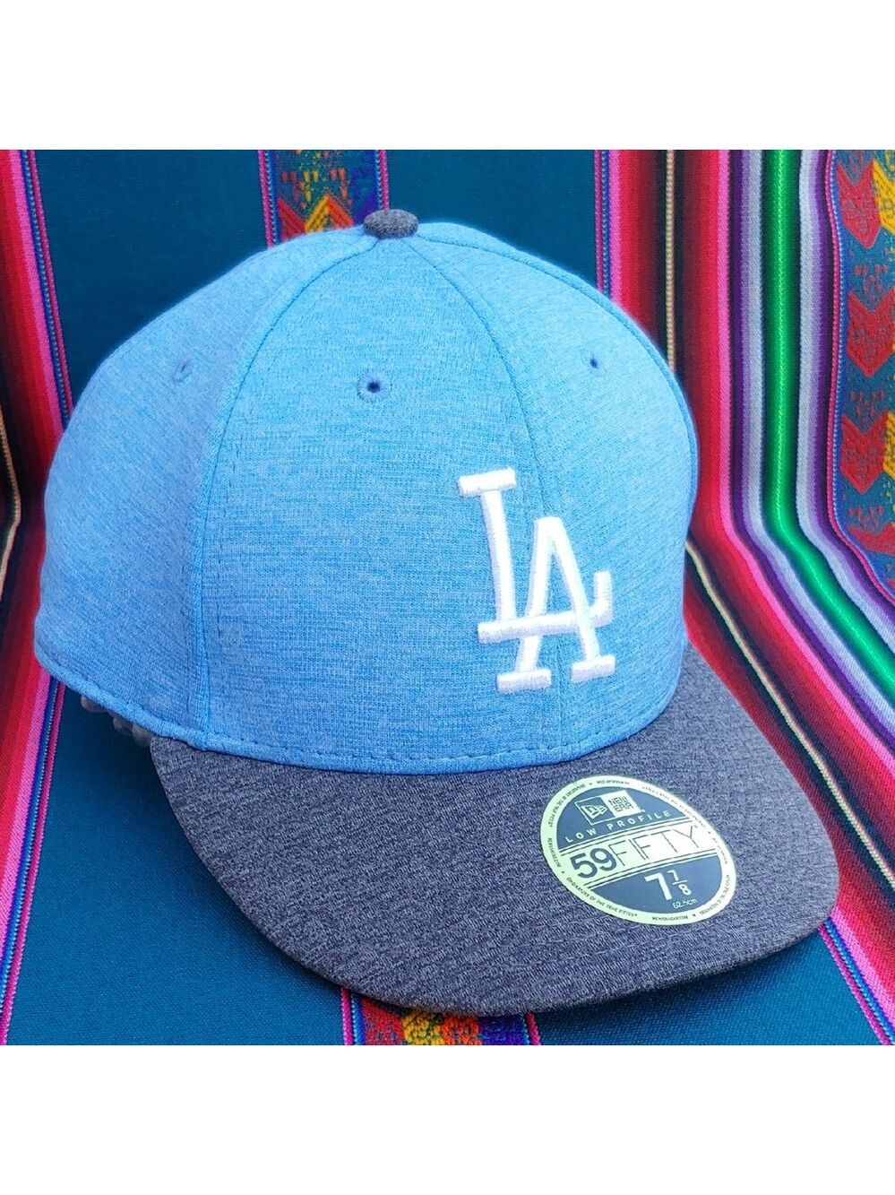 New Era Dodgers 59FIFTY Low Profile 7 7/8 Fitted Baseball Cap Light-Dark Blue - Picture 3 of 16